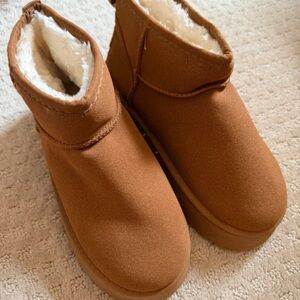 JustFab Chestnut Faux Suede Shearling Ankle Boots